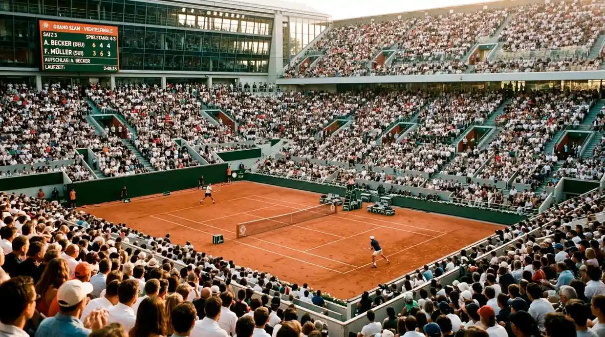 Tennisturnier Stadion mit halb besetzten Rängen während der zweiten Turnierwoche eines Grand Slams